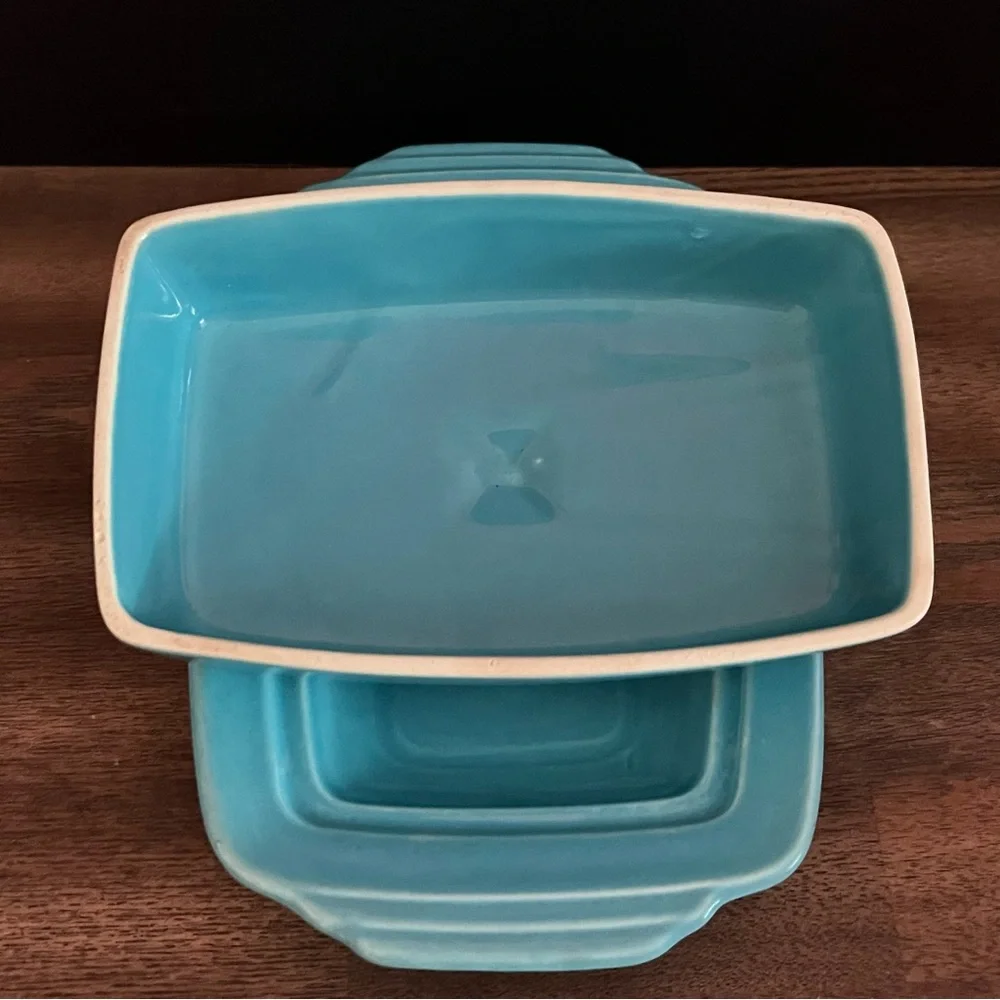 Homer Laughlin Harlequin Turquoise Half Pound Butter Dish  Rare Vintage